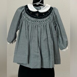 Vintage Friedknit Creations Dark green and White Houndstooth Smocked Dress